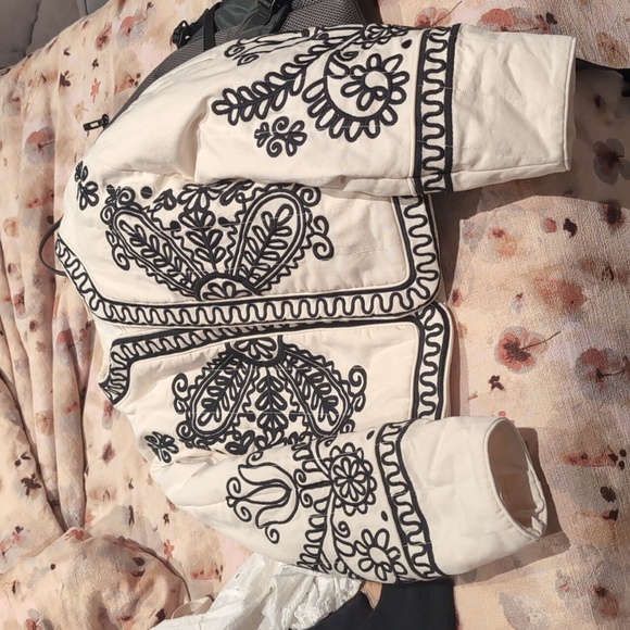 Mango Black and Cream Embroidered Bomber Jacket - Picture 4 of 4